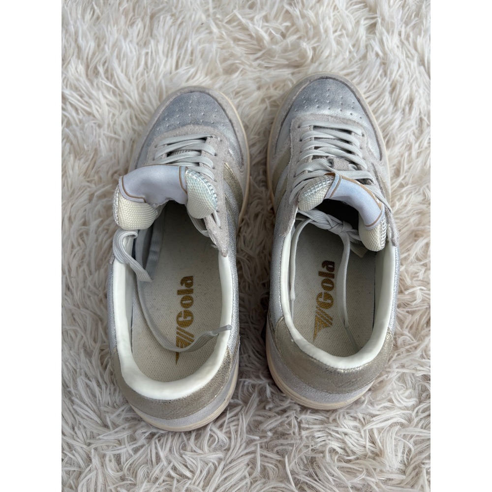 Anthropology Gola Hawk Shimmer Sneakers Silver Gold Leather Suede Lace Up Size 6 - Picture 6 of 9